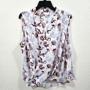 Liz Claiborne Floral Sleeveless Top -  Wrap Blouse White and Burgundy Size XXL.
